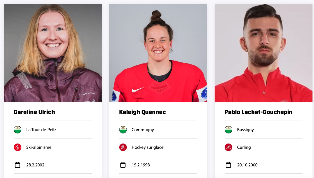 JO 2026 avec Caroline Ulrich Kaleigh Quennec et Pablo Lachat-Couchepin athletes vaudois